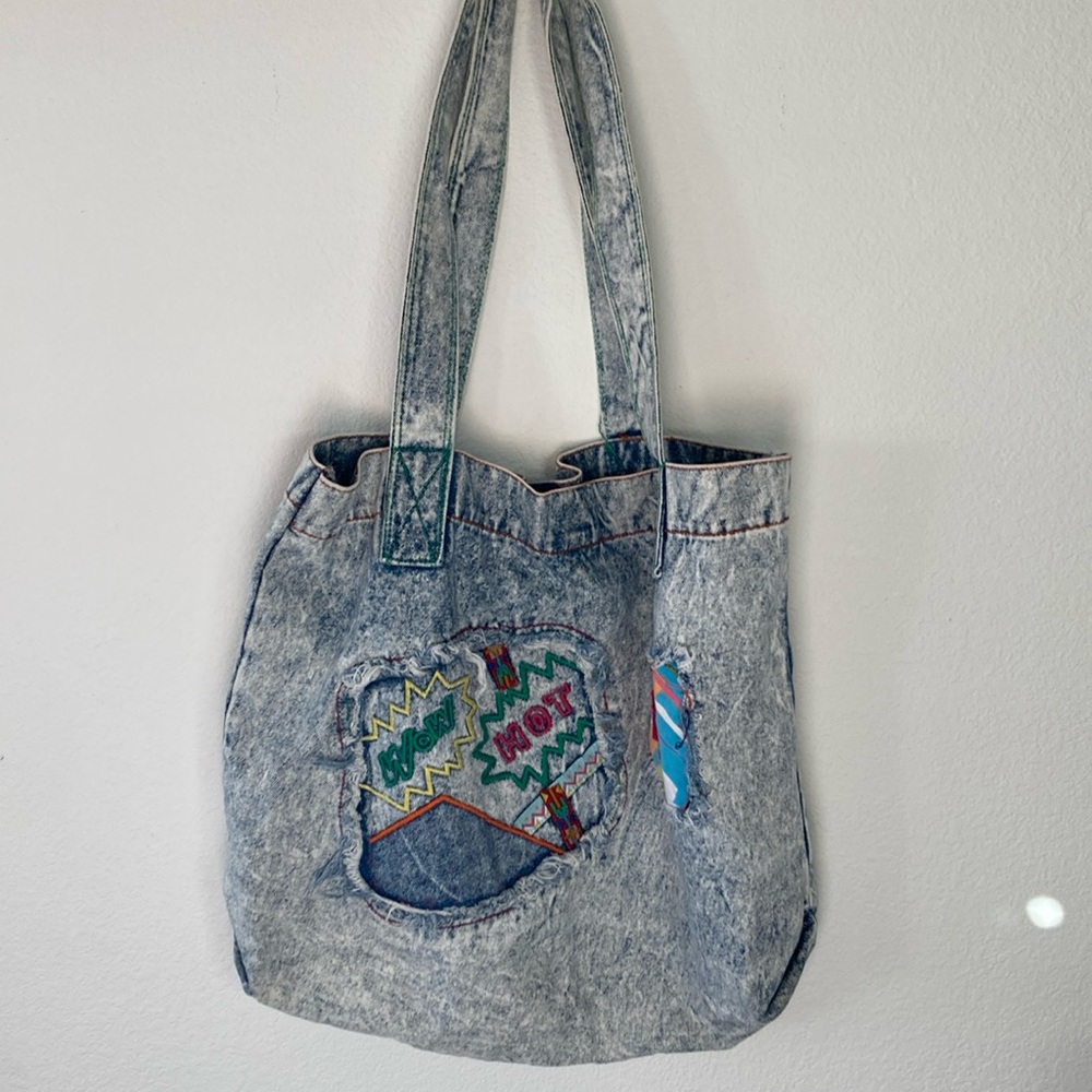 Vintage 90’s  Bijoux Torn Out Denim Acid Wash tote bag